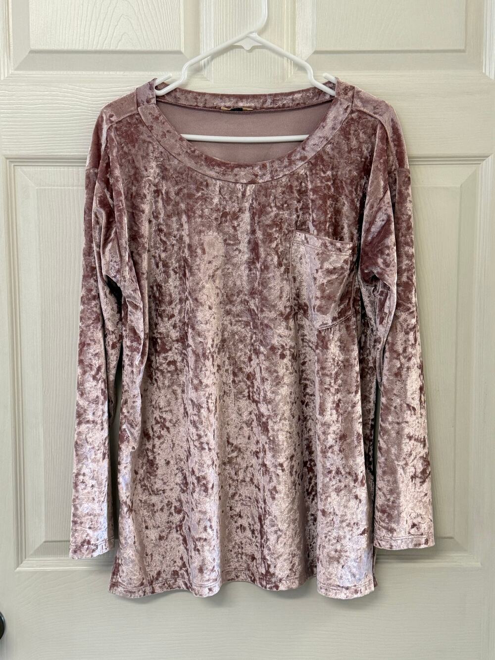 Kori America Crushed Velvet Long Sleeve Top | Dusty Rose | Size L